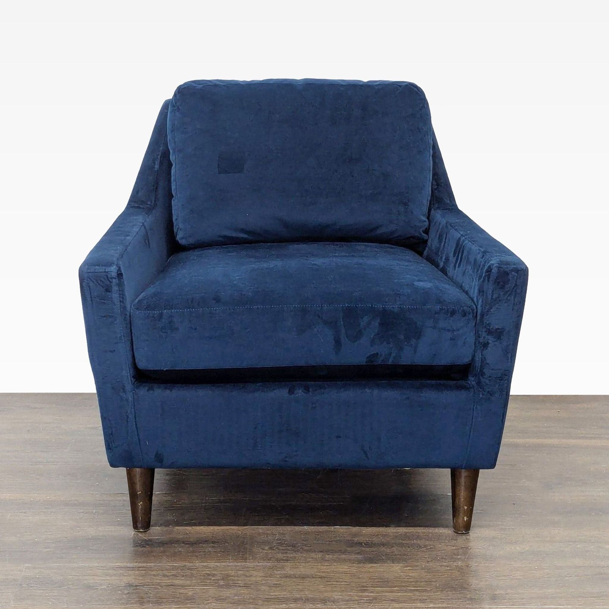 West Elm Everett Blue Velvet Lounge Chair - Modern Accent Armchair - Image 1