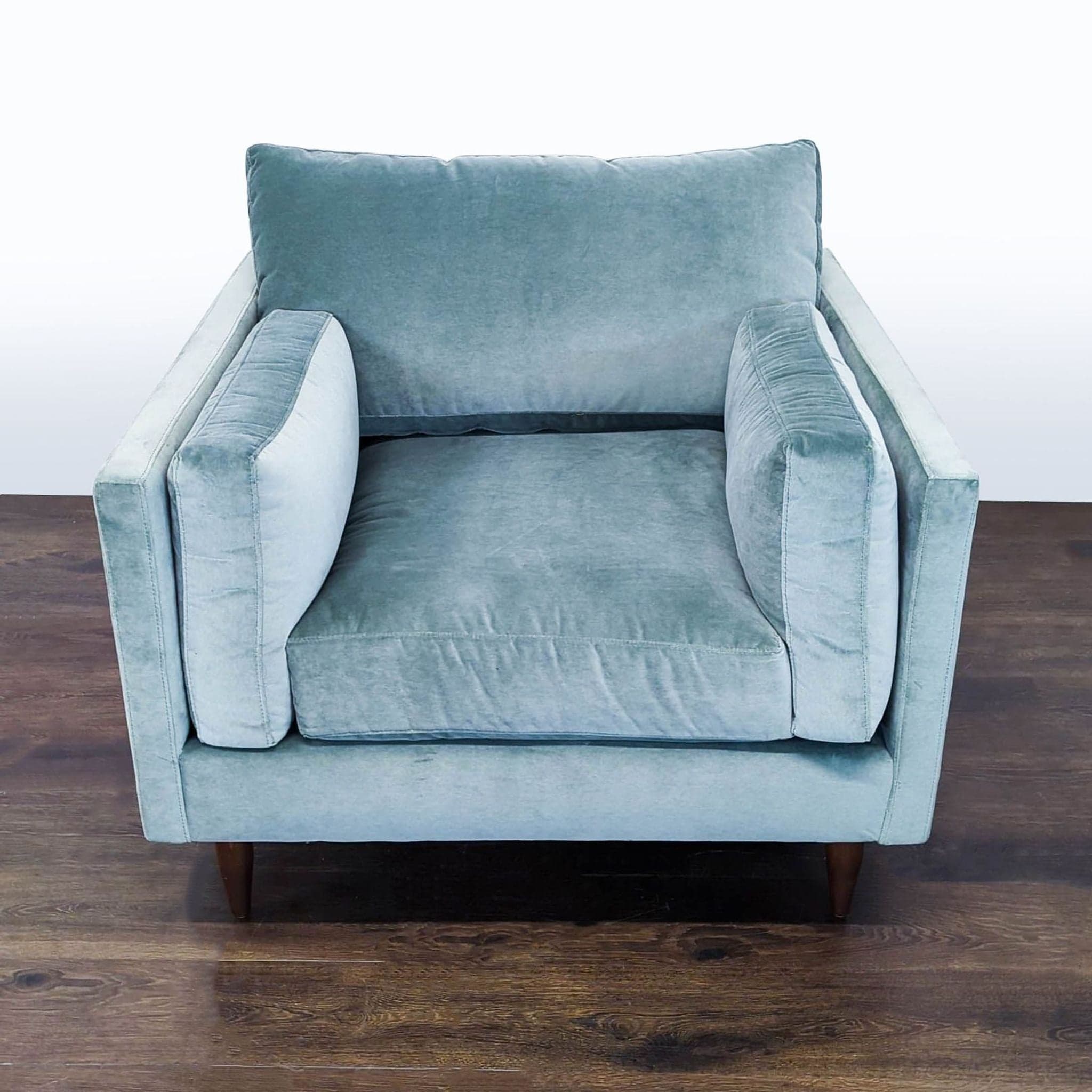 Modern Light Blue Velvet Lounge Chair with Wooden Legs - Image 1