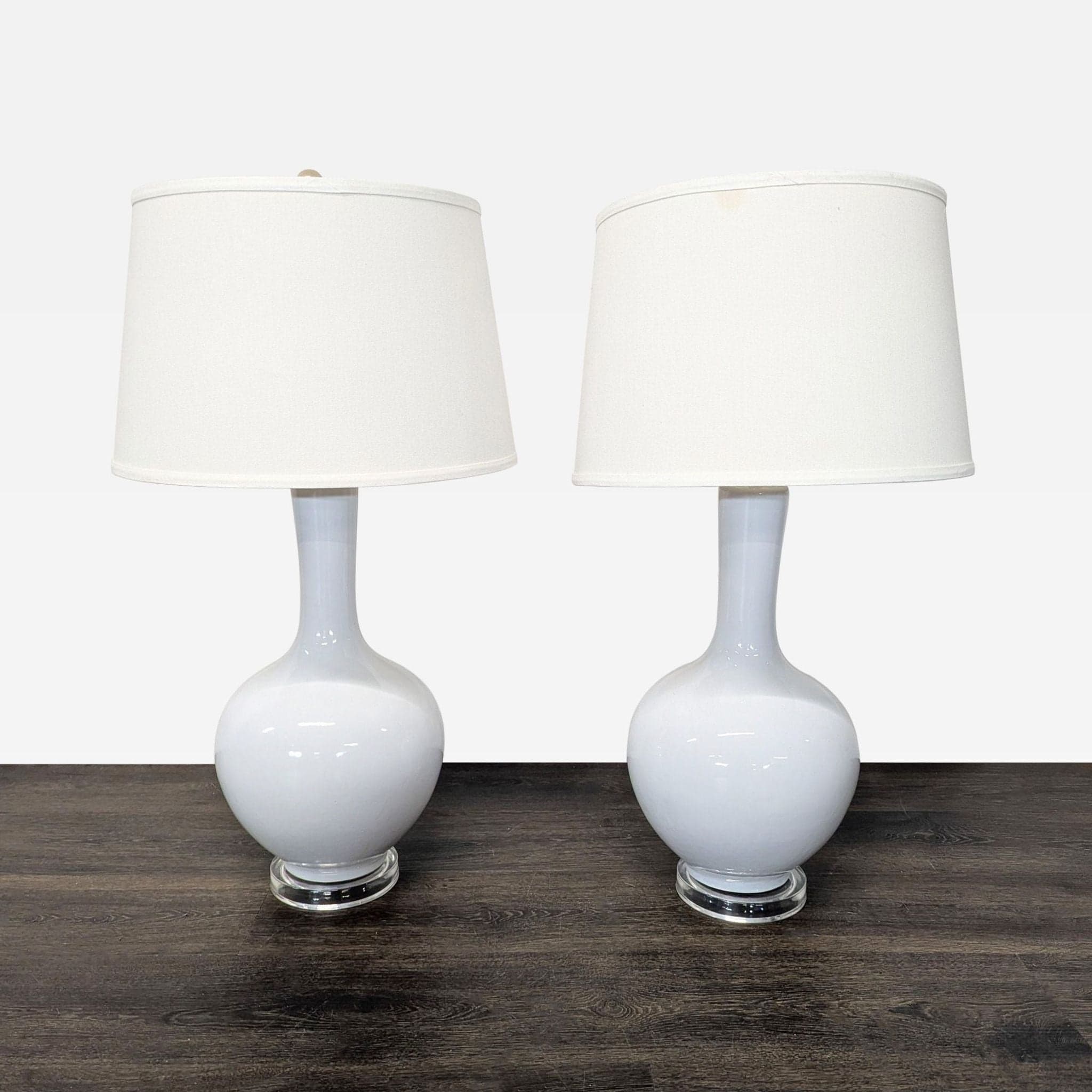 Safavieh Blanche Set of 2 Modern White Ceramic Table Lamps with Drum Shades - Image 1