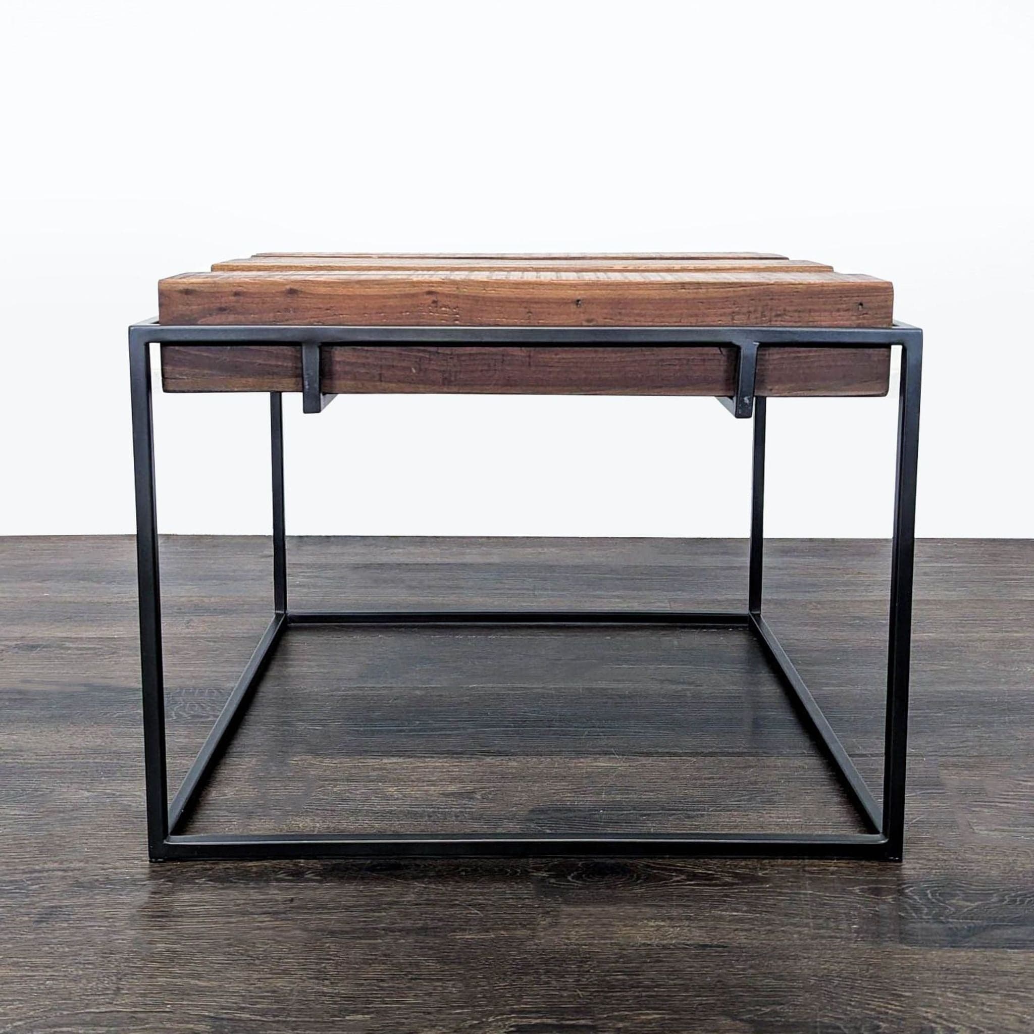 West Elm Wood Top End Table on Metal Frame - Image 1