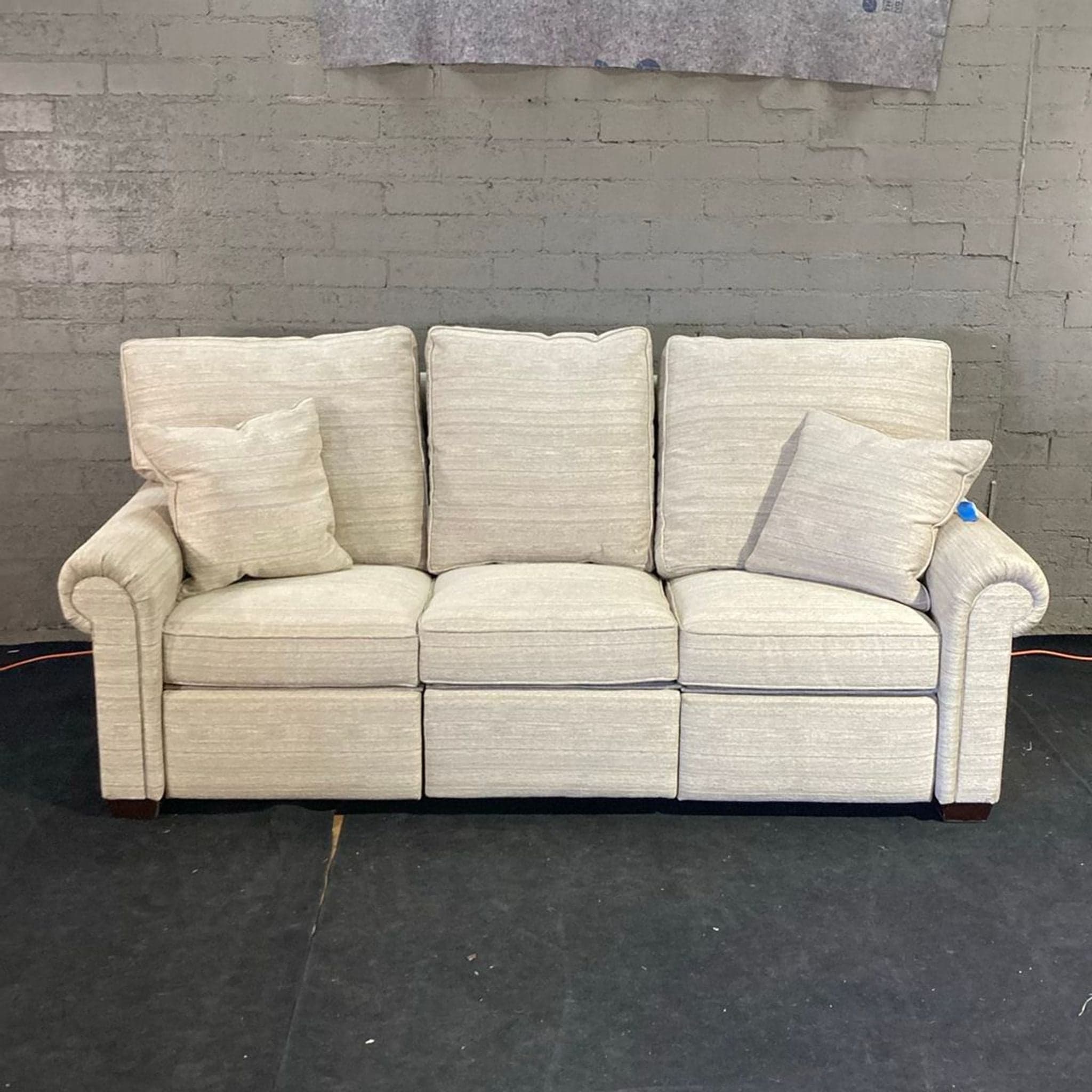 Stickley 3-Seat Sofa in Light Beige Fabric with Cushions - Image 1