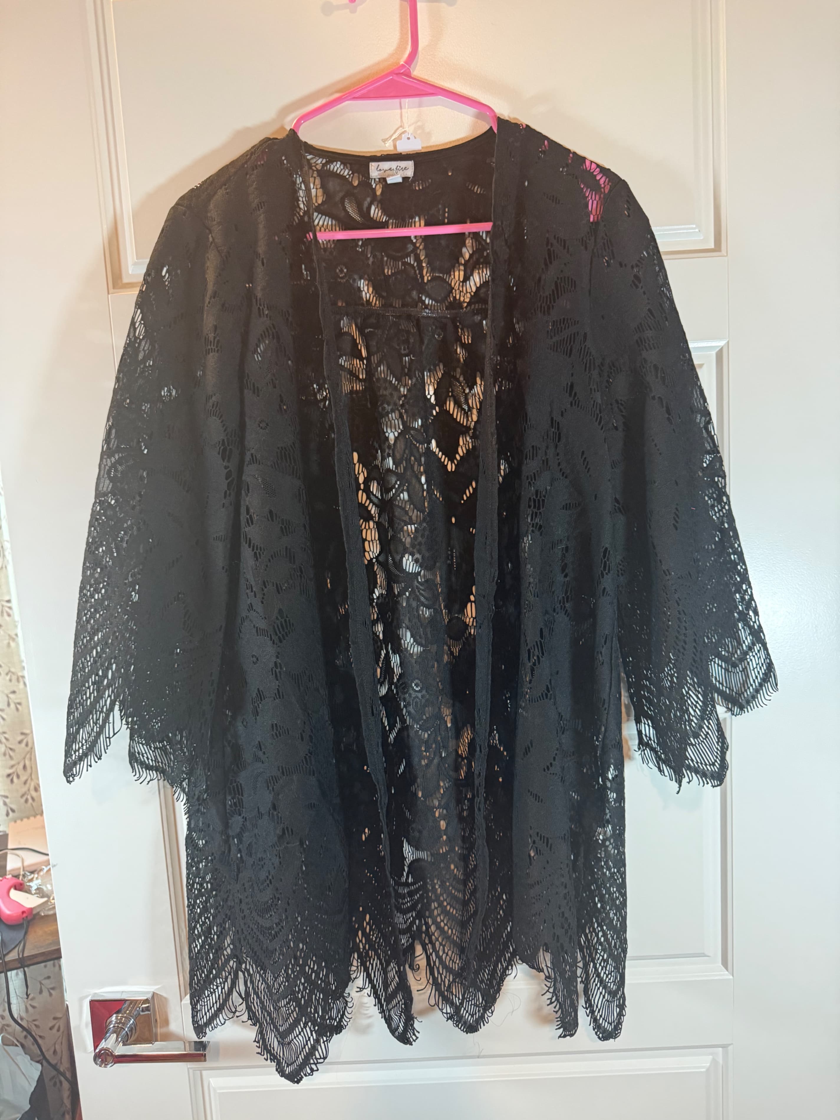 Love, Fire Black Lace Kimono Cardigan M - Image 1