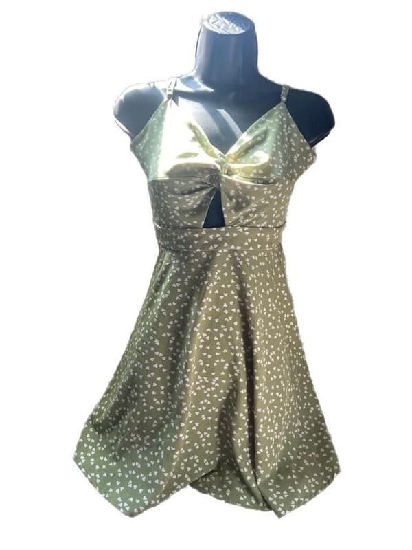 SHEIN Green Twist Front Backless Heart Print Cami Mini Dress - Image 1