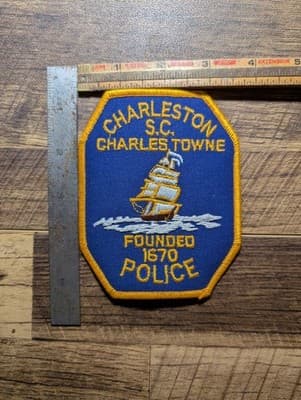 Charleston SC Police Patch Vintage Charles Towne 1670 Embroidered Blue & Gold - Image 1