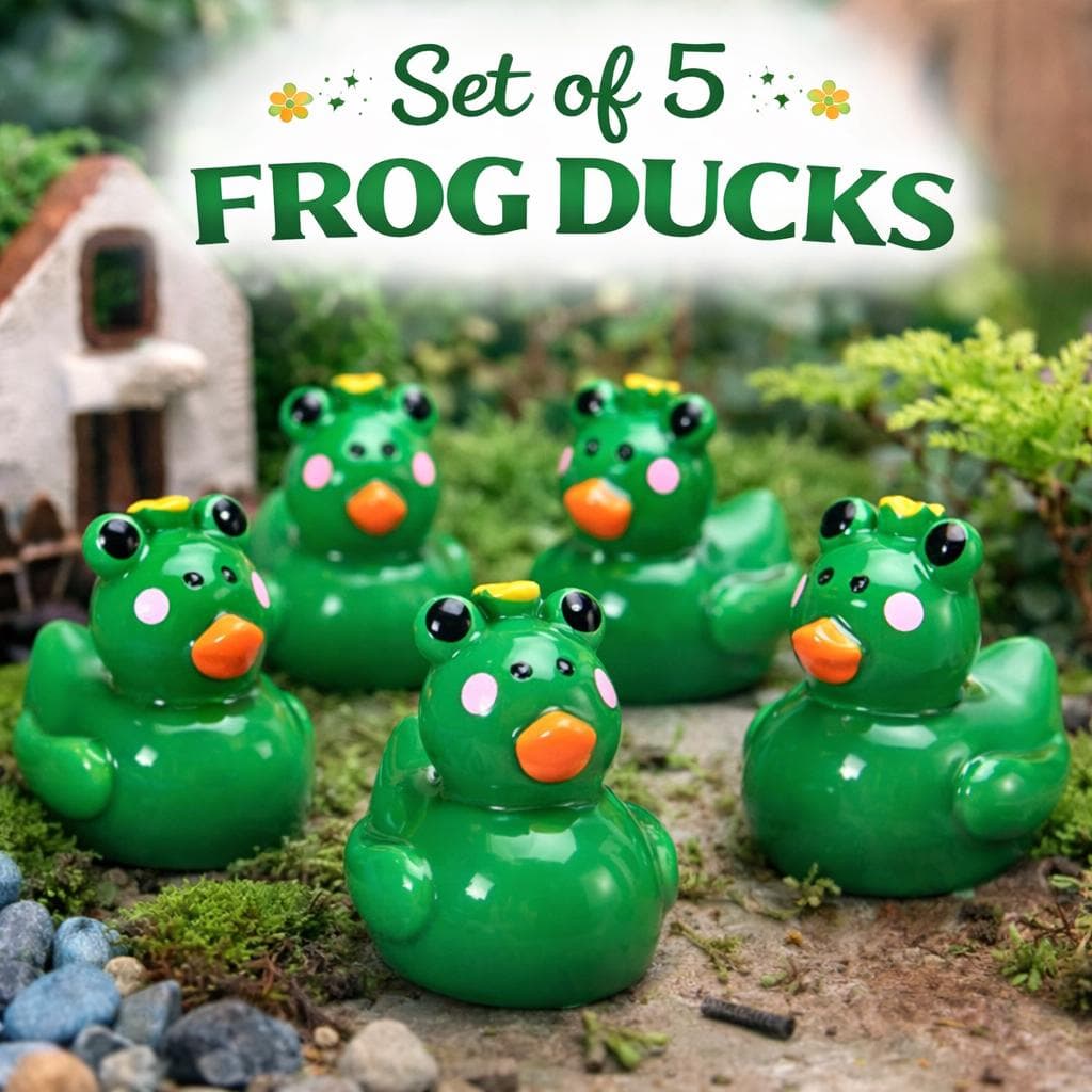 Set of 5 Resin Frog Ducks, Miniature Fairy Garden Decor - Image 1