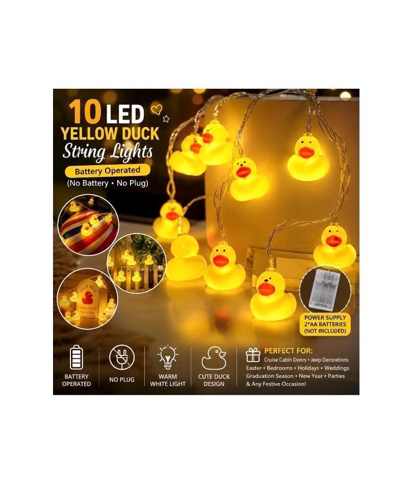 10 LED Yellow Duck String Lights Battery Operated Cruise Cabin Decor Jeep Duck Lights Easter Bedroom Party Decor No Plug - Image 1
