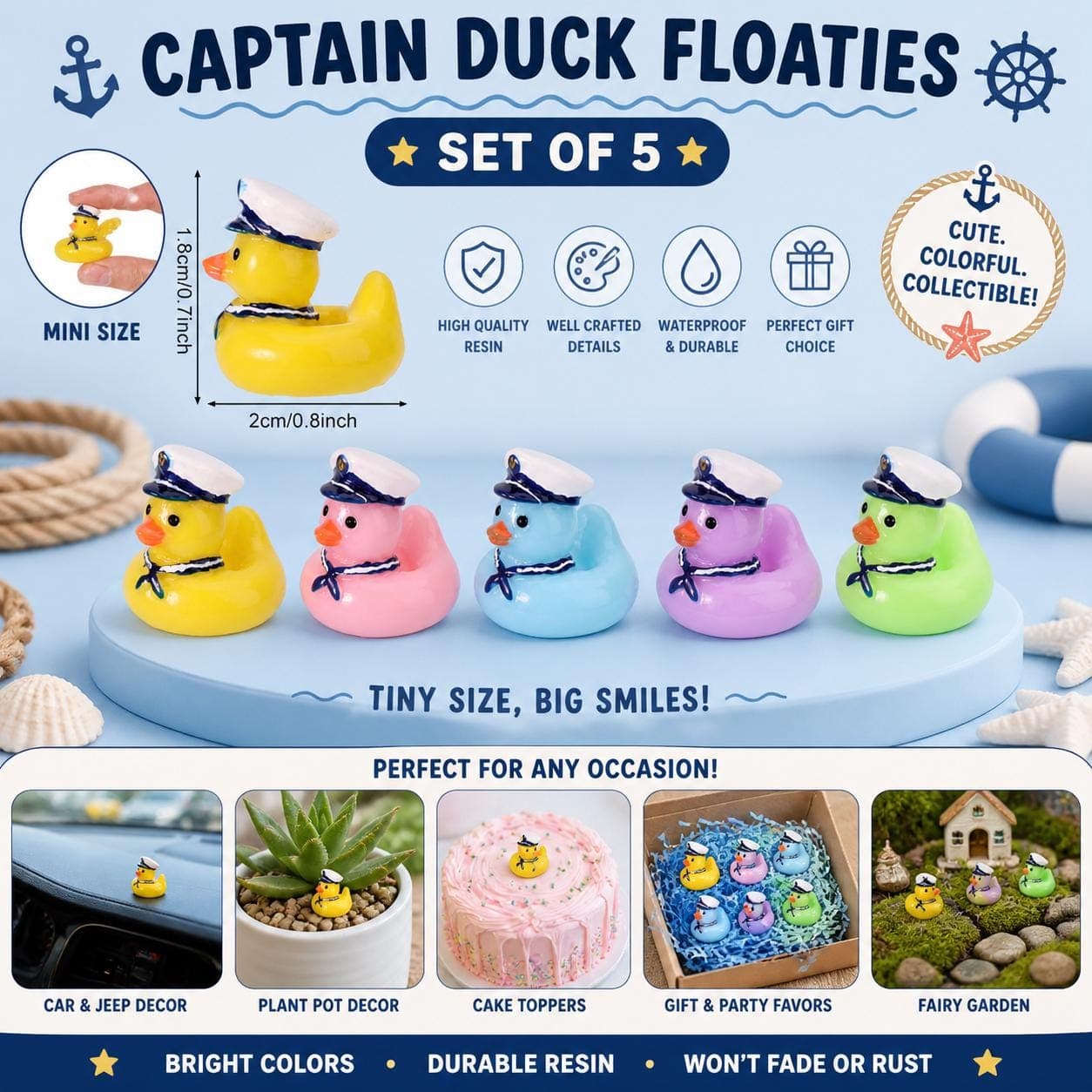 Mini Captain Duck Floaties Set of 5, Cruise & Jeep Ducks - Image 1