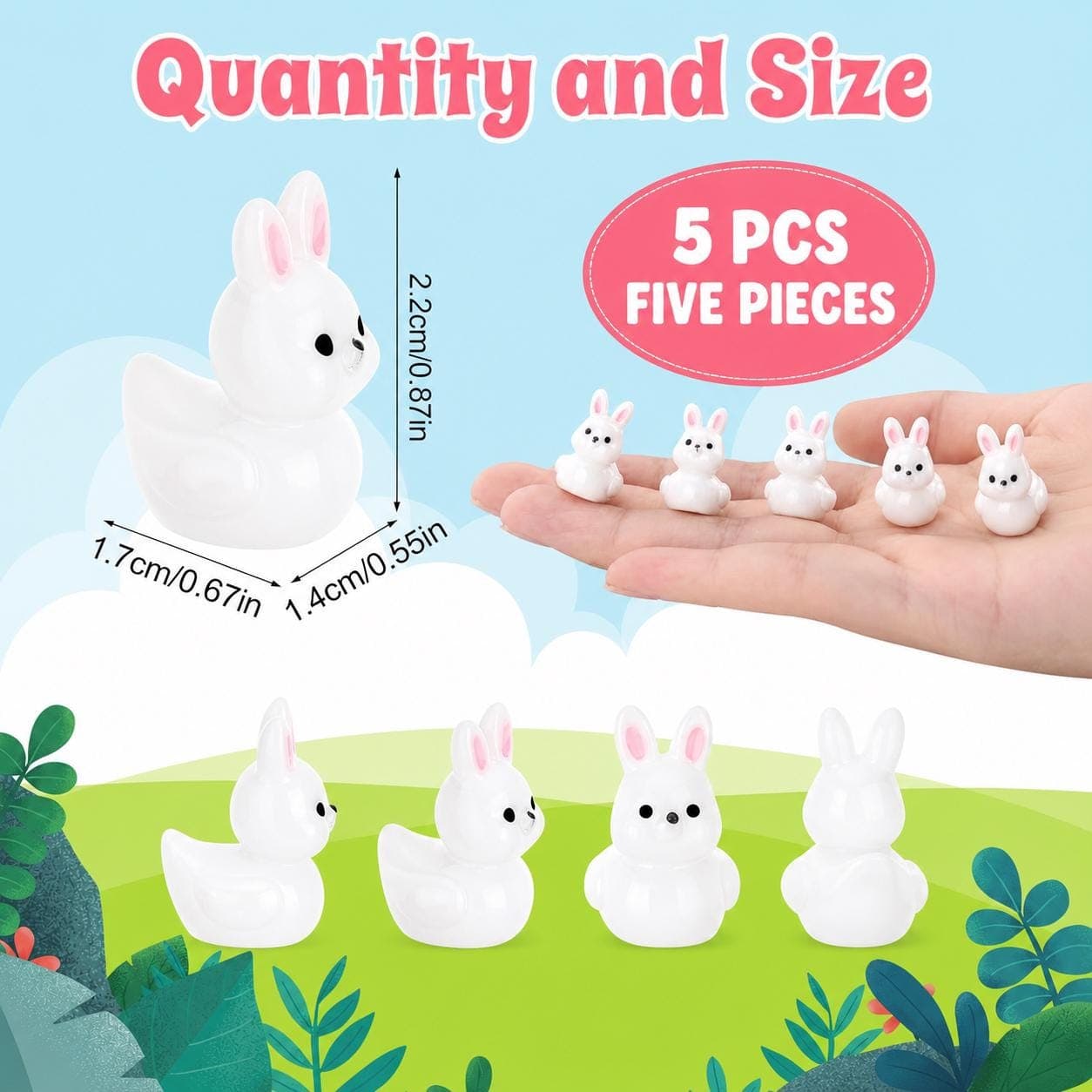 Set of 5 Mini Bunny Ducks Resin Figurines, Cute Rabbit Duck Set, Jeep Ducks, Cruise Ducks, Fairy Garden Decor, Party Favors Gift - Image 1