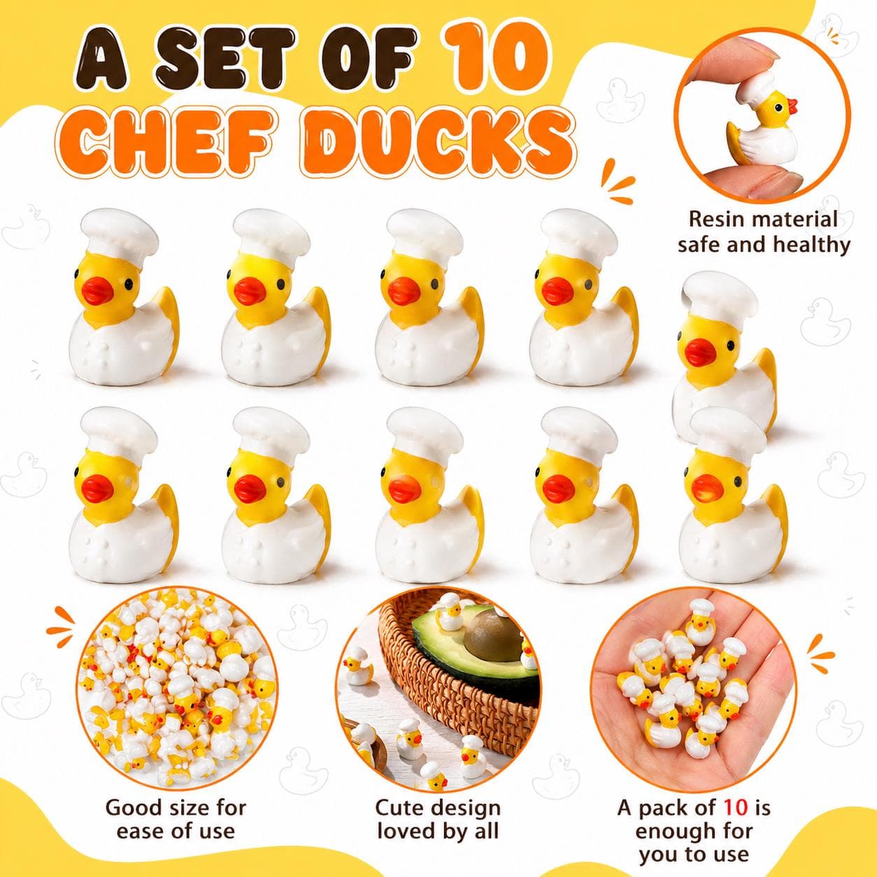 10 Piece Mini Chef Resin Ducks: Kitchen Decor, Party Favors, Jeep, Cruise - Image 1