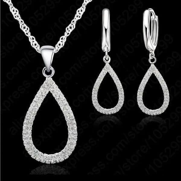The Rhinestone Statement Pendant Necklace and drop earrings in 925 silver - Image 1