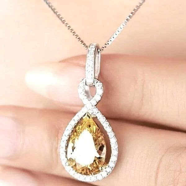 Estate inspo 925/Citrine Teardrop charm necklace - Image 1