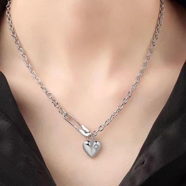 The Bling Pin LOVE Heart pendant necklace w cubic Zirconia accents. - Image 1