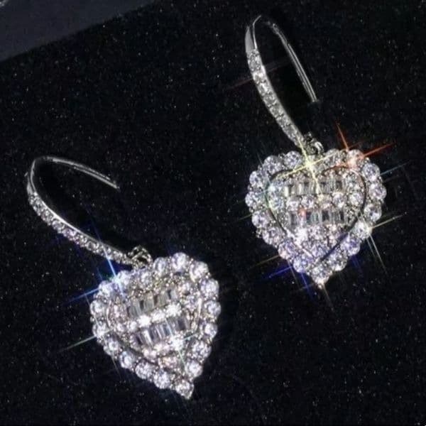 The Heart of Bling 925 Silver Drop Earrings w White Sapphire - Image 1