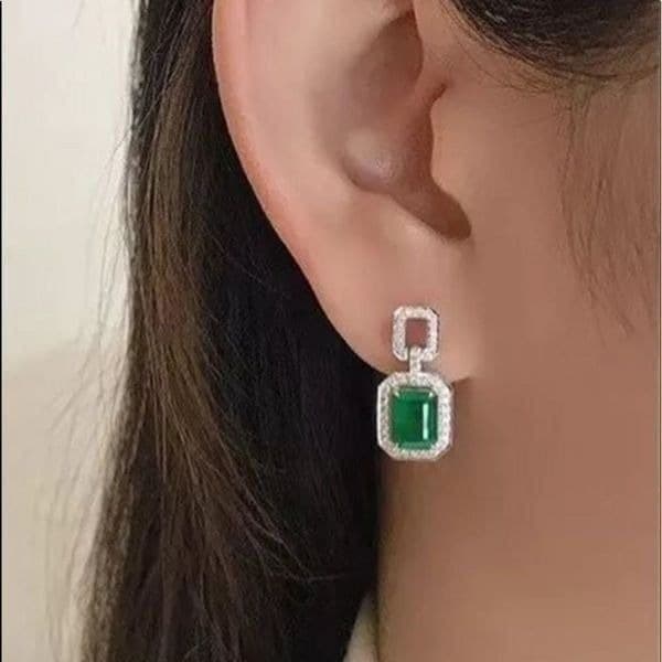The Oz Drop 925 Emerald green estate inspired cubic zirconia earrings - Image 1