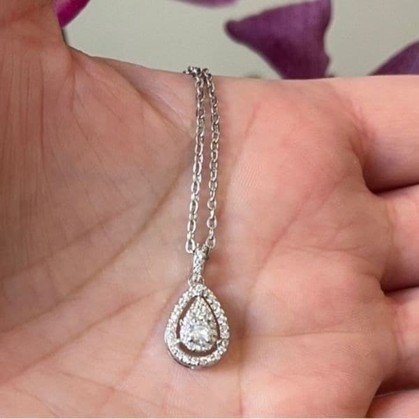 The Decadent Drop Moissanite teardrop pendant on 925 silver chain. - Image 1