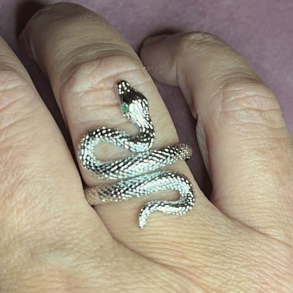 The Green Eyed Serpent Ring in 925 silver - Image 1