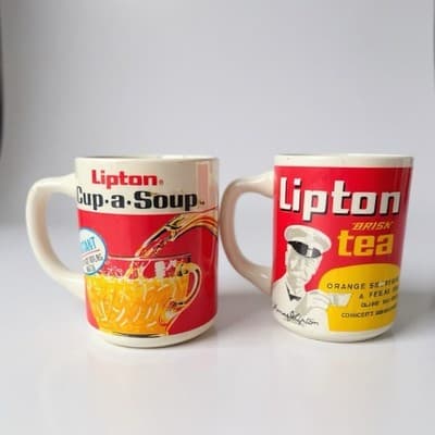 Vintage Pair Lipton Promotional Mugs Cup-a-Soup & Brisk Tea Sir Thomas Lipton - Image 1