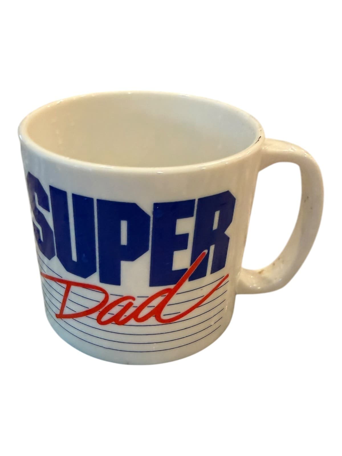 Vintage Super Dad White Blue Red Ceramic Coffee Mug - Image 1