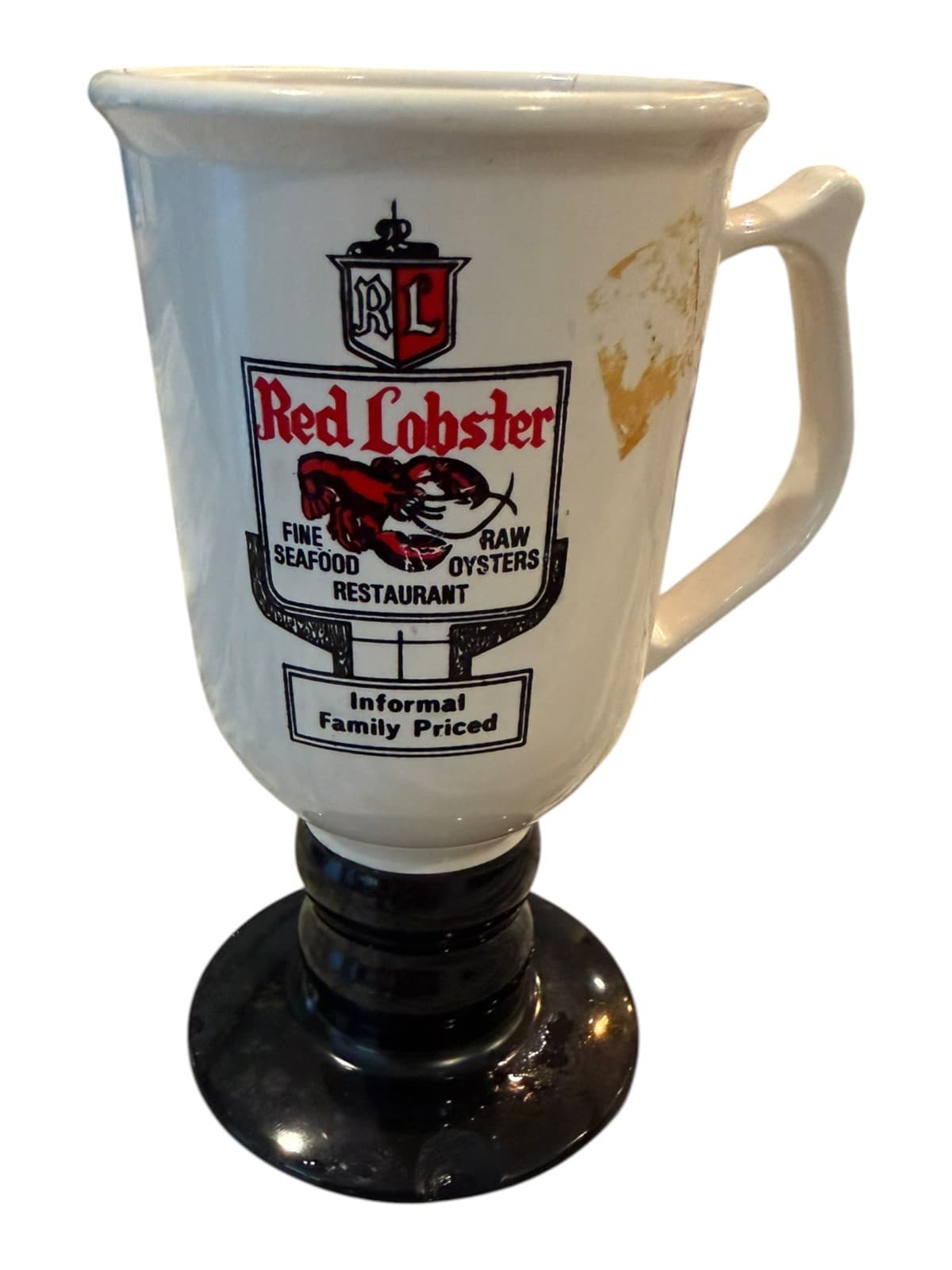 Vintage Red Lobster Restaurant Ads Pedestal Black Base White Plastic Mugs - Image 1