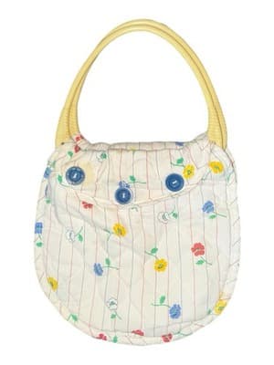 Vintage Floral Quilted Handbag Purse Blue Buttons Plastic Handles Cottagecore - Image 1
