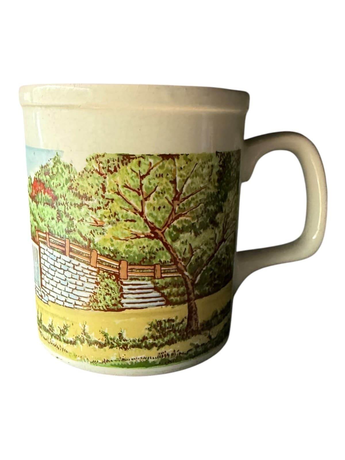 Vintage Stoneware Town Country Farm Coffee Mug White - Image 1