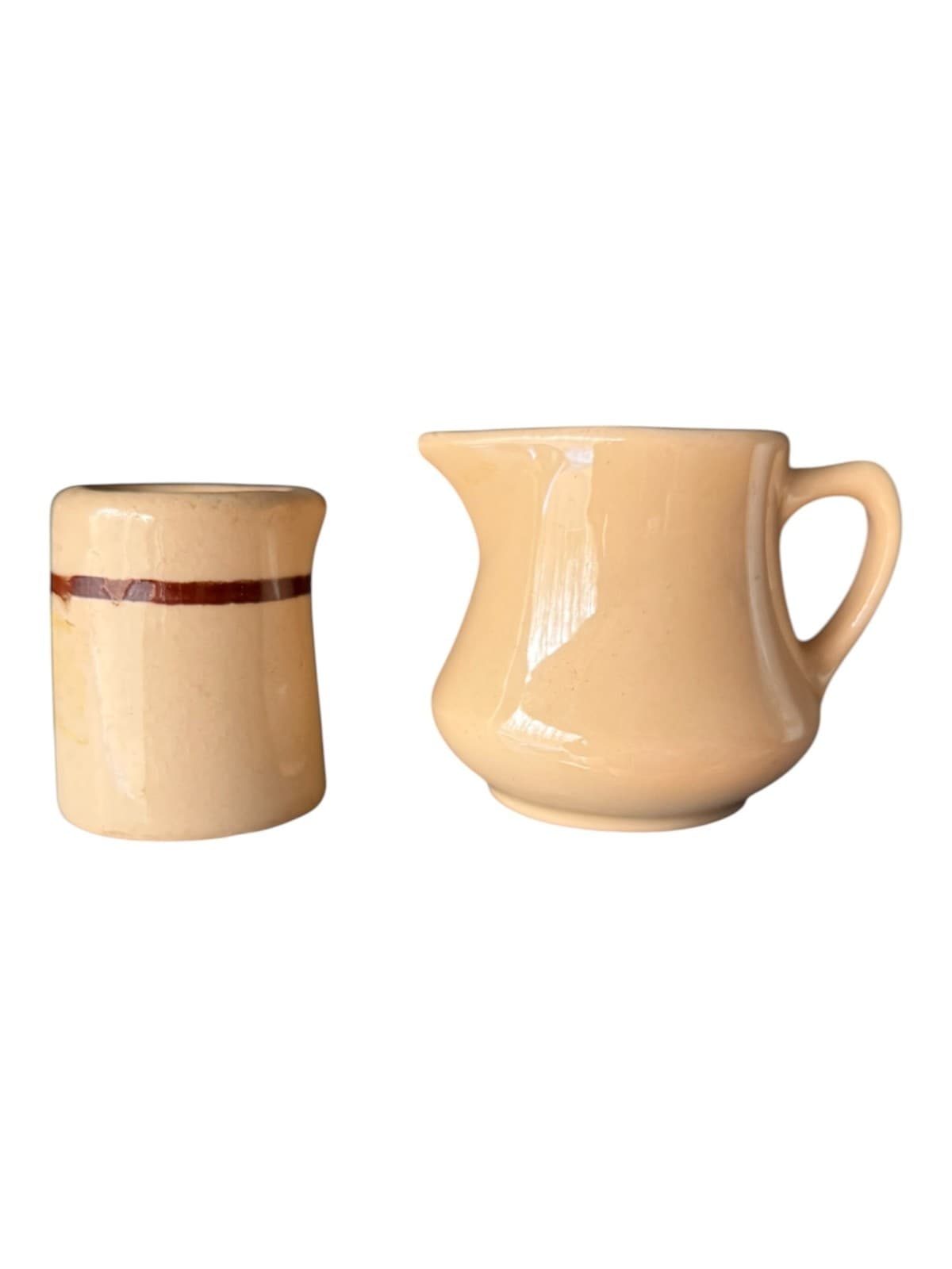 Vintage Homer Laughlin Restaurant Ware Creamer Pitcher Set Tan Beige - Image 1