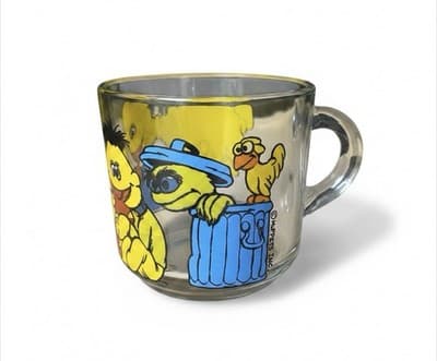Vintage Muppets Clear Glass Sesame Street Coffee Mug Oscar the Grouch Big Bird - Image 1