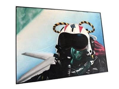 Vintage 1995 Airbrush Fighter Jet Pilot Portrait - Signed Original - Image 1