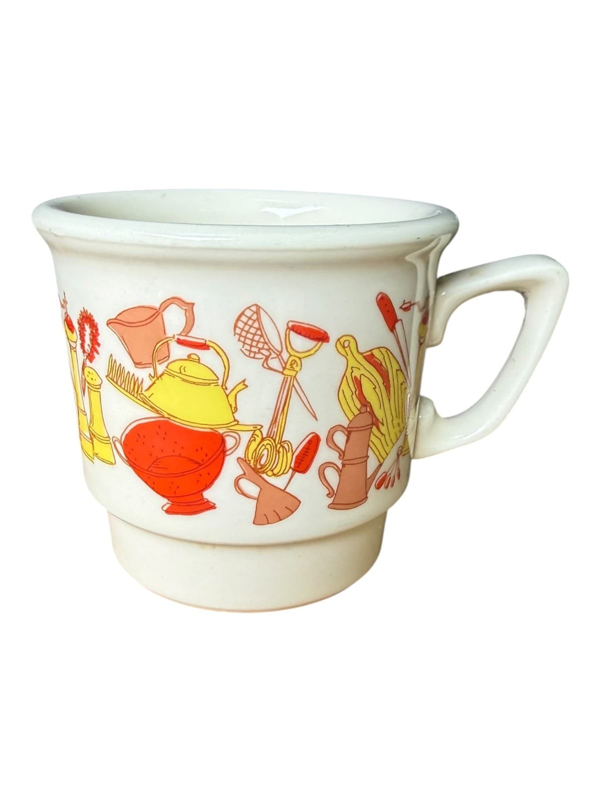 Vintage Retro Kitchen Utensil Print Coffee Mug Cup White Ceramic - Image 1