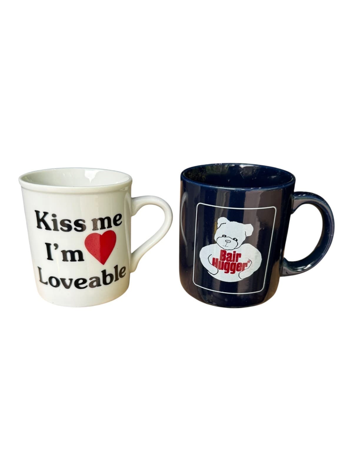 Lot of 2 VTG Papel Kiss Me I’m Loveable and Bair Hugger Coffee Mug White Blue - Image 1