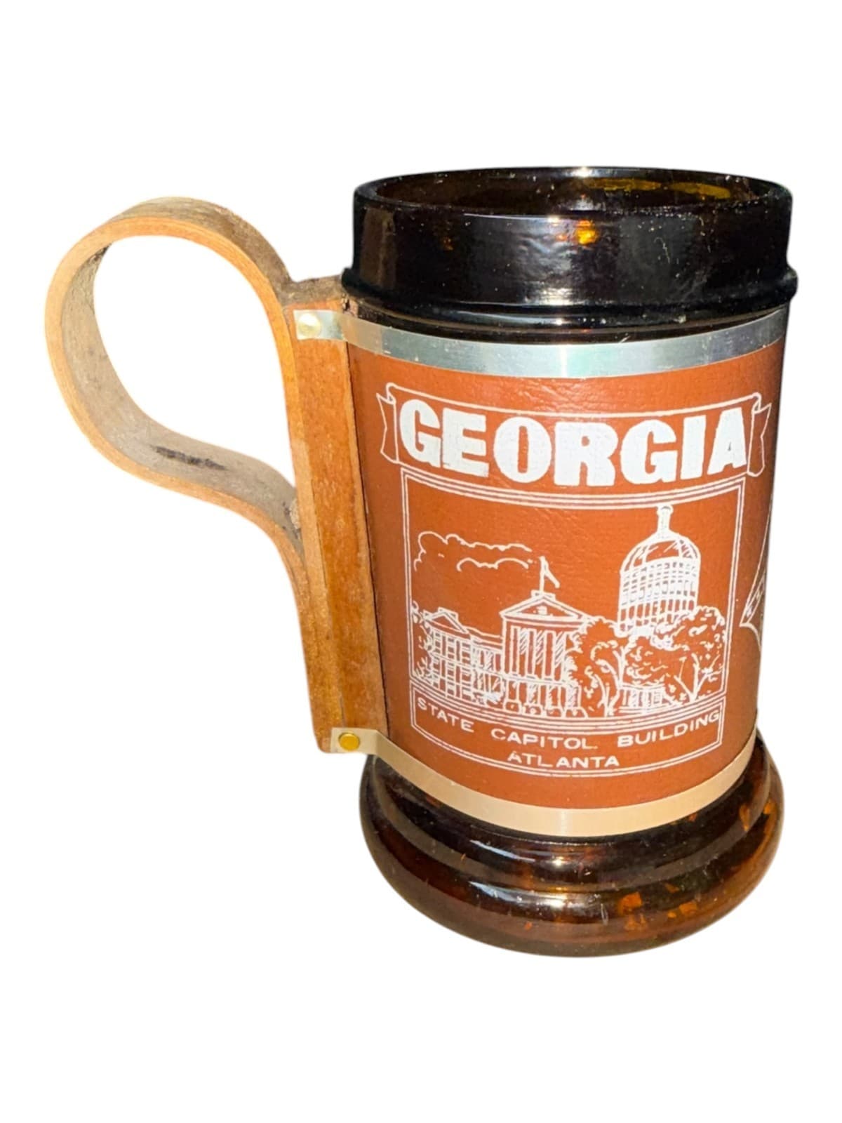 Vintage Georgia State Capitol Building in Atlanta Stone Mountain Glass Beer Mug - Image 1