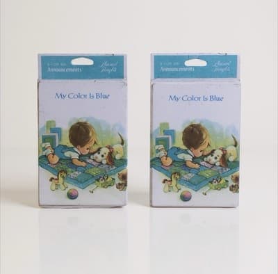 Vintage Baby Birth Announcements My Color Is Blue 2 Packs 16 Cards NOS - Image 1