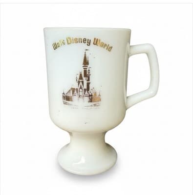 Vintage Walt Disney World White Milk Glass Footed Coffee Mug - Image 1