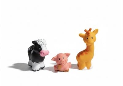 Lot of 3 Vintage Fisher Price Mattel Little People Animal Cow Pig Giraffe Figure - Image 1