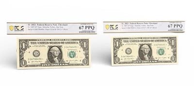 Consecutive Pair 2021 $1 Cleveland Star Notes PCGS 67 PPQ Malerba/Yellen - Image 1