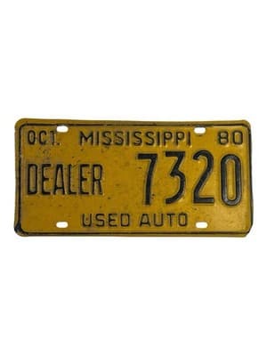 Vintage 1980 Mississippi Dealer License Plate 7320 - Image 1