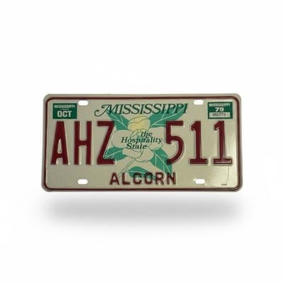 1979 Mississippi Alcorn County License Plate AHZ 511 Magnolia Flower - Image 1