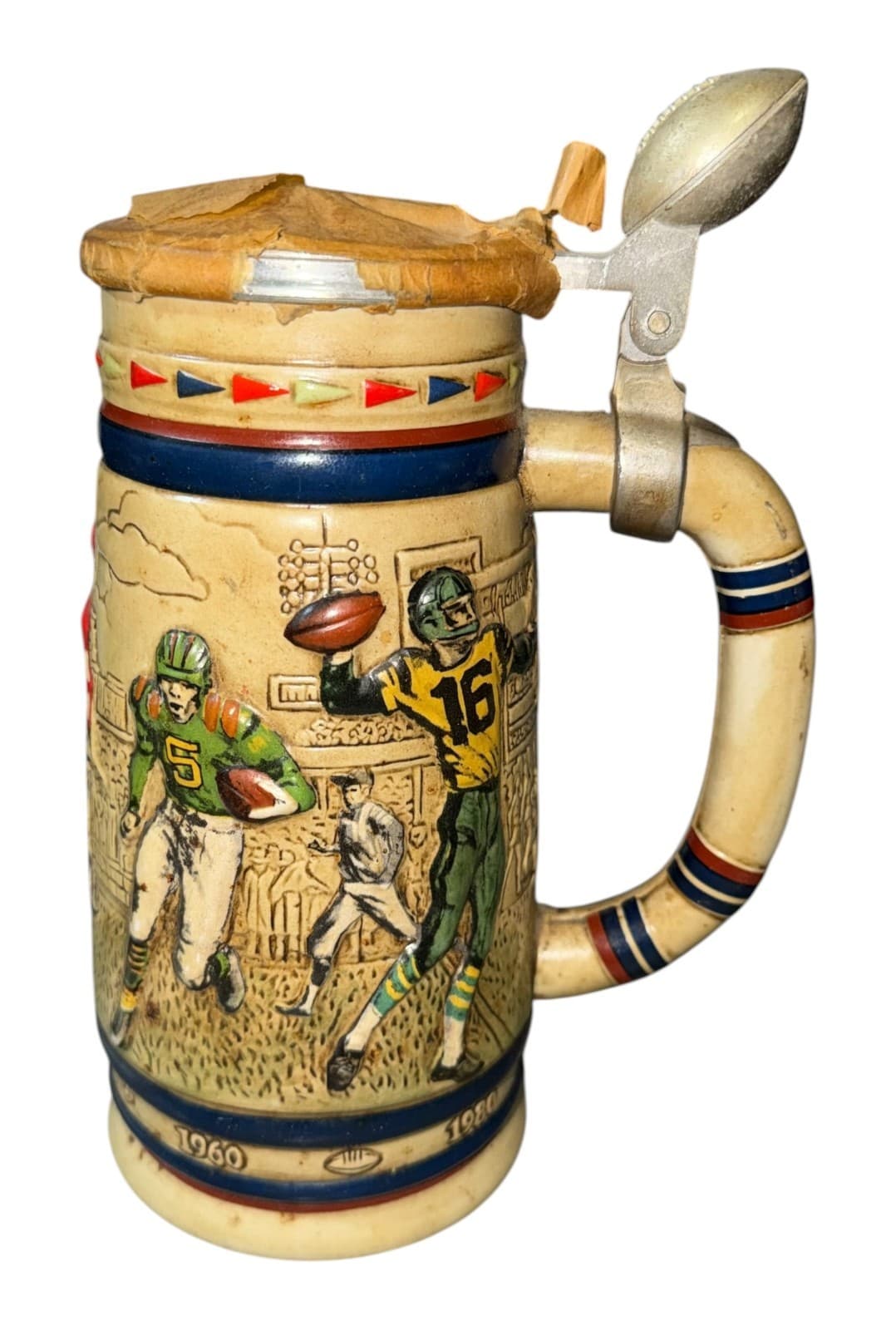 1983 Avon Great American Football Brazil Handcrafted Ceramarte Beer Stein & Lid - Image 1