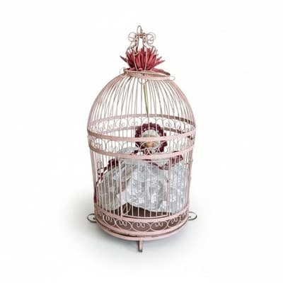 Vintage Large 29” Decorative Metal Birdcage & Victorian Doll Shabby Chic Decor - Image 1