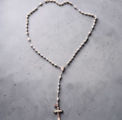 Vintage Roma Sterling Silver Mother Of Pearl MOP Rosary Beads Roma - Image 1