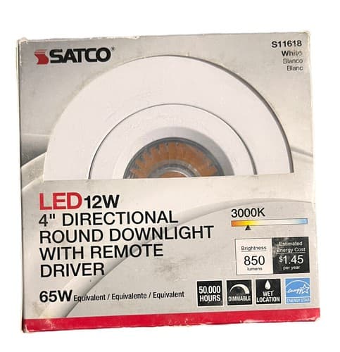 Satco S11618 12 Watt 4 Inch LED Direct Wire Downlight Fixture 3000K - Image 1