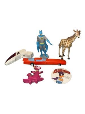 Vintage Toy Lot Batman Bart Simpson Car Giraffe Spaceship Mixed Figures - Image 1