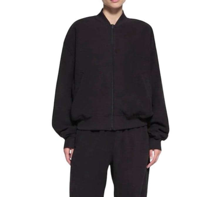 SKIMS Fleece Bomber Jacket in Black Onyx Size Large - Image 1