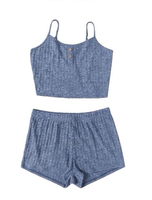 Ekouaer Ribbed Cami Pajama Set in Washed Blue Size Large - Image 1
