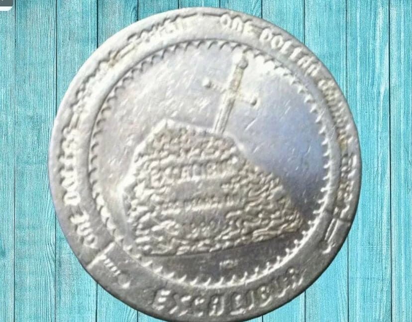 Silver Tone Gaming Poker Coin Chip Excalibur Hotel 1990 Las Vegas - Image 1