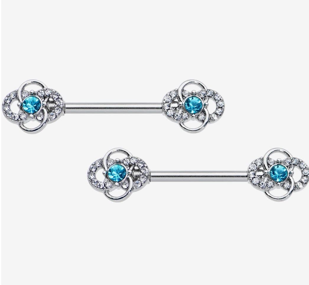 14 Gauge 9/16 Clear Blue Gem Celtic Knots Barbell Ring Set - Image 1