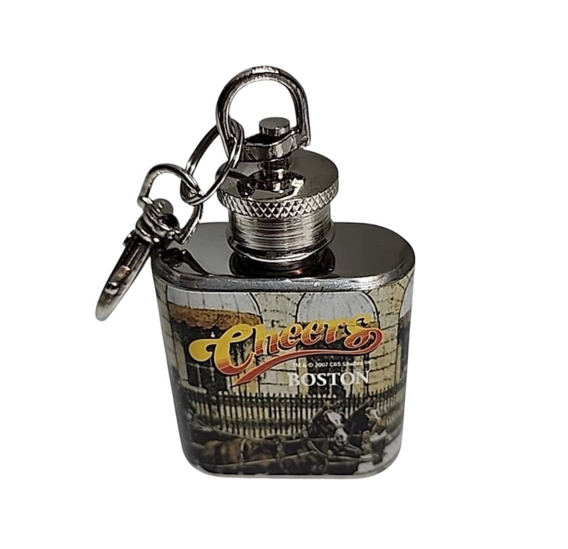 Stainless Steel 1oz Flask Canteen, Key Chain Cheers Sitcom, New - Image 1