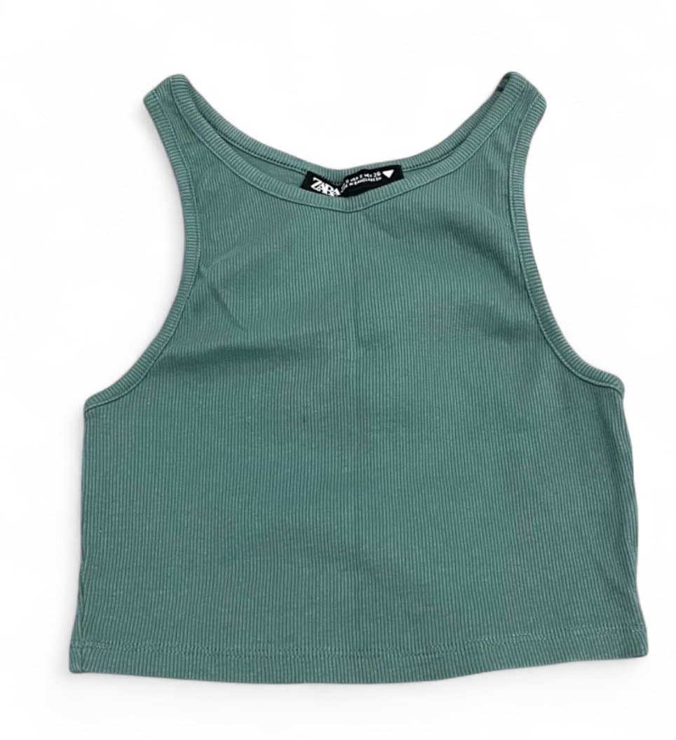 Zara Ribbed Sleeveless Knit Tank Top in Forrest Green Size Medium - Image 1