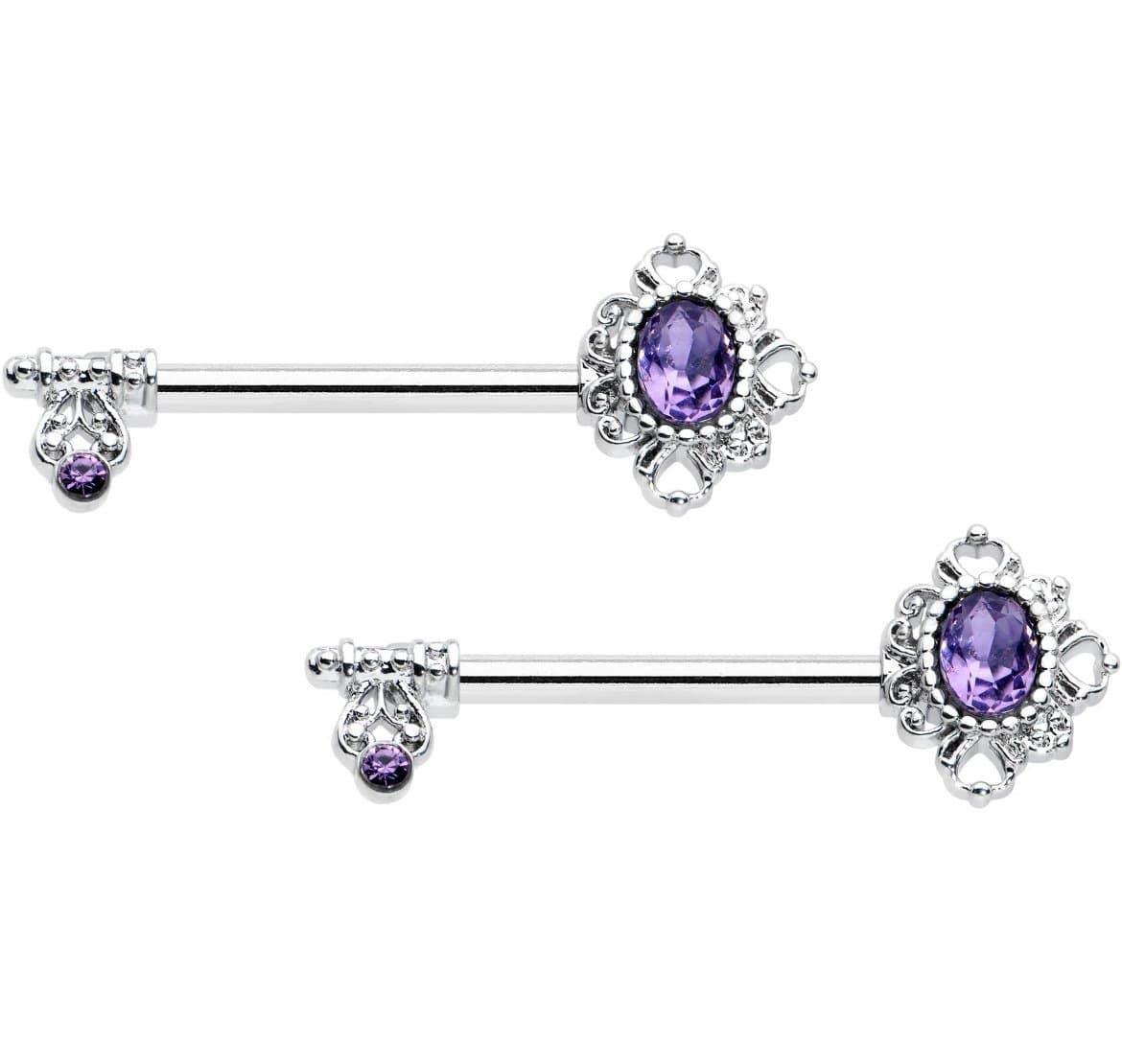 14 Gauge 9/16 Purple Gem Unlock My Heart Key Barbell Ring Set - Image 1