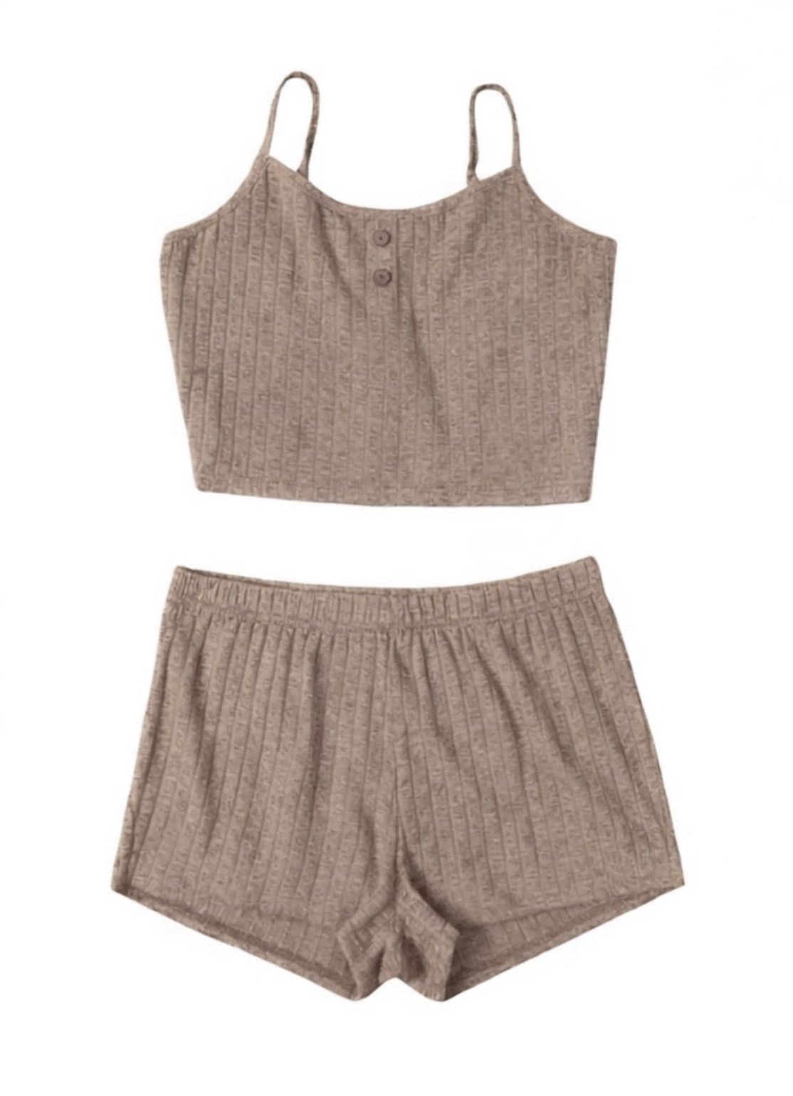 Ekouaer Ribbed Cami Pajama Set in Washed Beige Size Large - Image 1